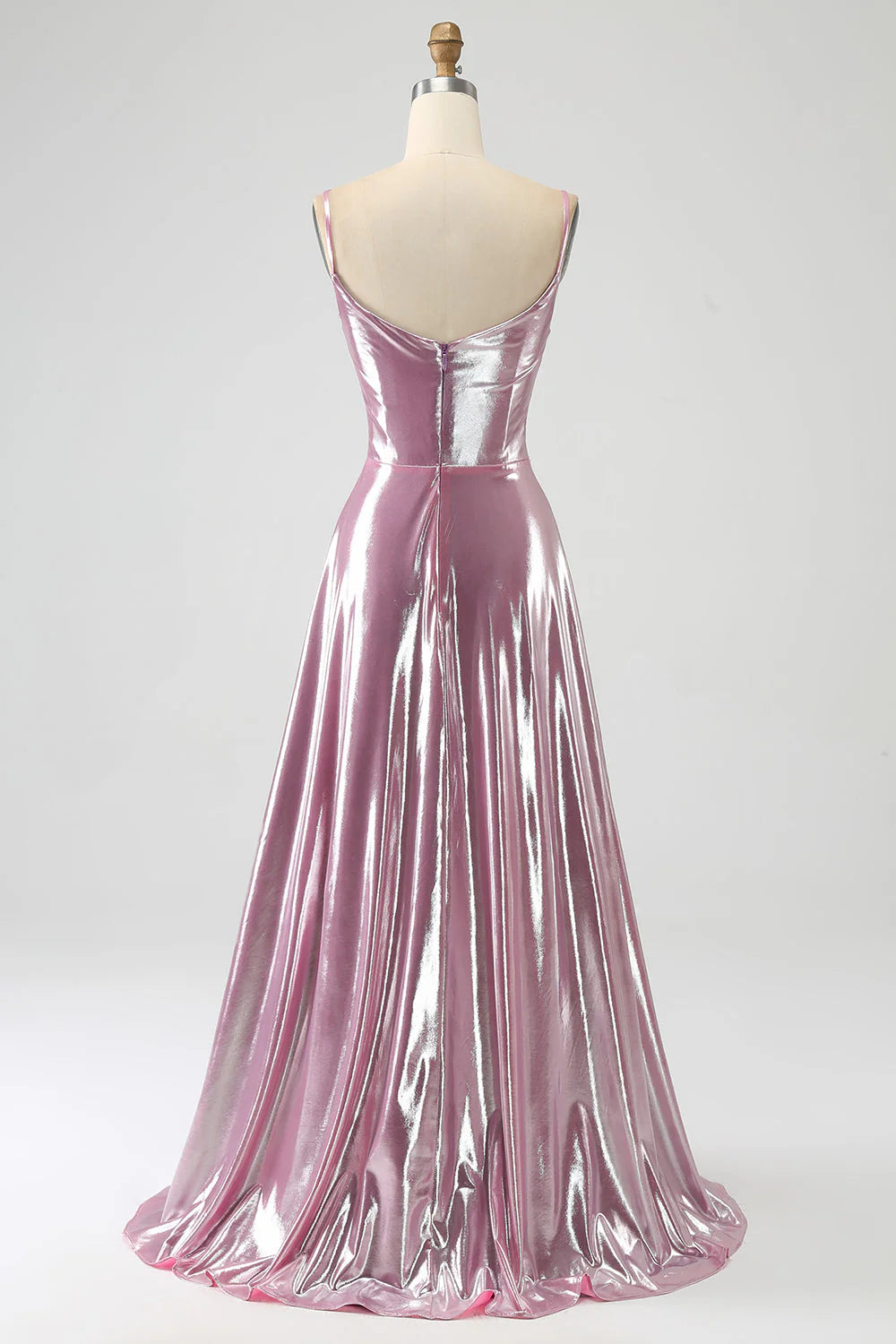 Vestido de fiesta largo con tirantes finos y abertura delantera en forma de A
